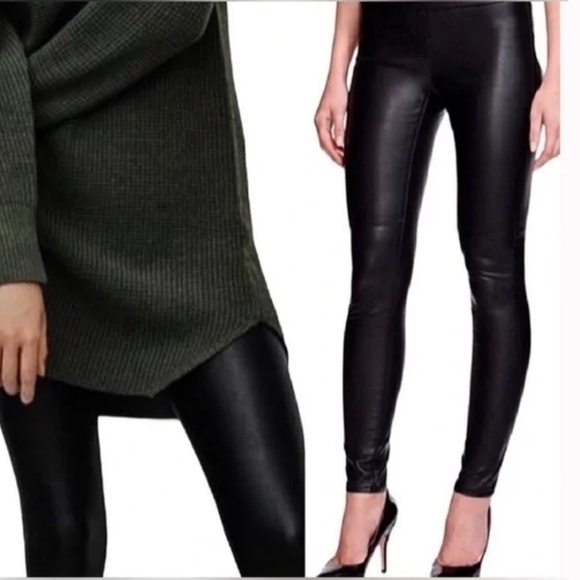Anthropologie x 7 for All Mankind Leggings Liquid Vegan Leather Black Like new L - Picture 2 of 10